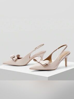 Light Beige Slingback Pointed Toe Stiletto Heels Bow Women’s Size 7| 5inches